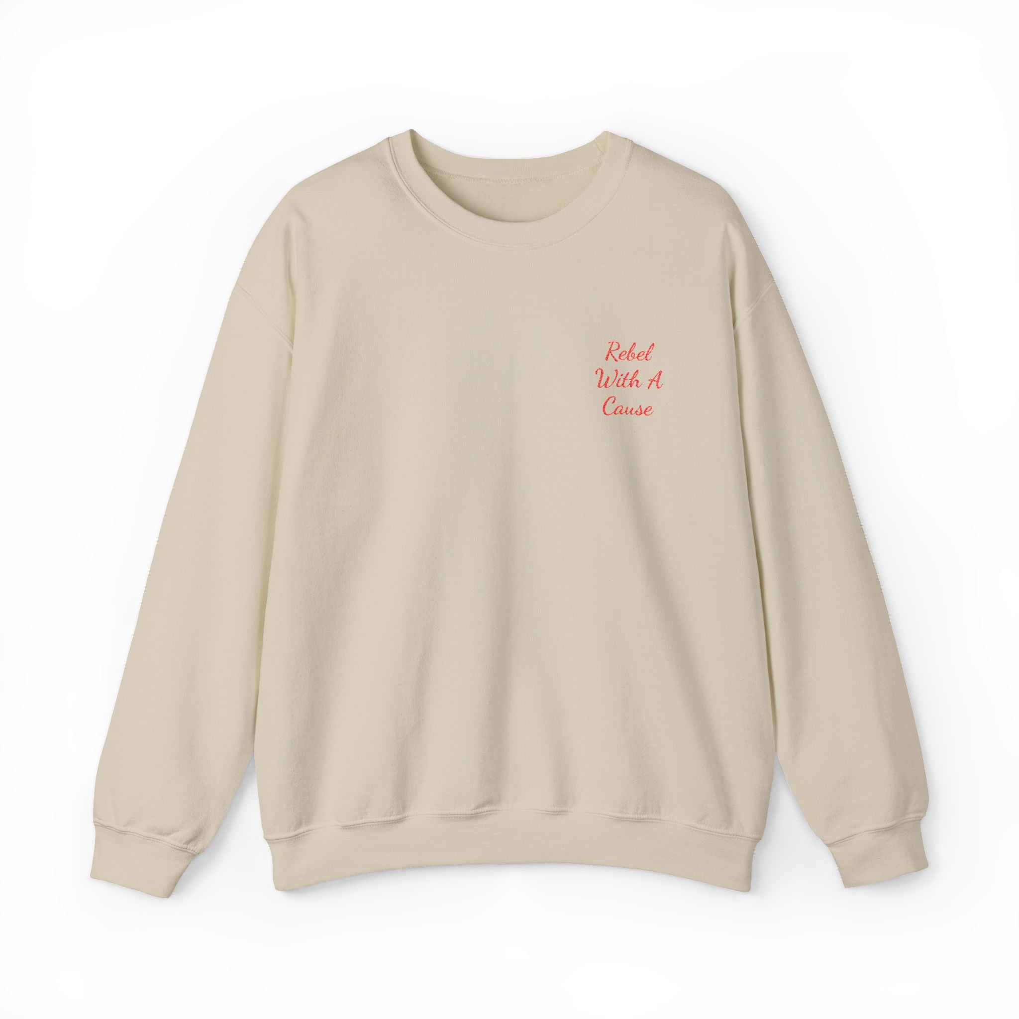 Rebel With a Cause Crewneck Sweatshirt — Red Embroidery (Aquarius Edition)