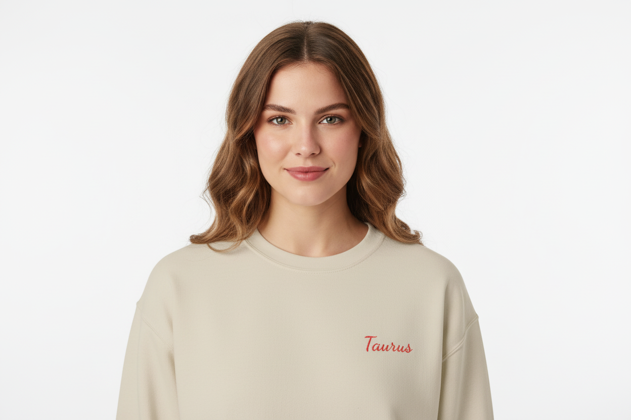 Taurus Crewneck Sweatshirt — Red Embroidery