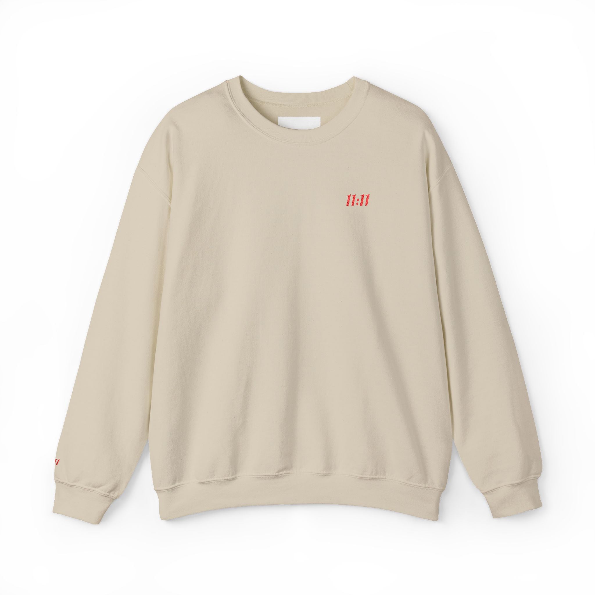 11:11 Unisex Sweatshirt: Red Embroidery on Chest & Right Wrist