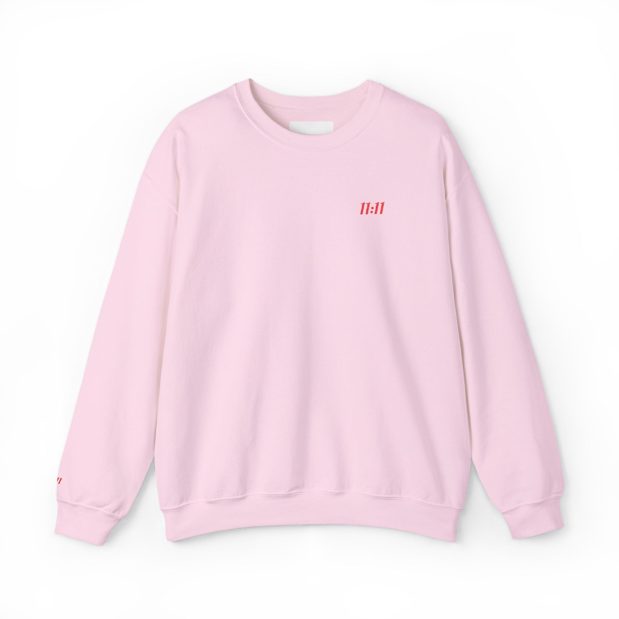 11:11 Unisex Sweatshirt: Red Embroidery on Chest & Right Wrist