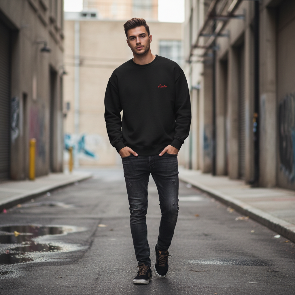 Aries Crewneck Sweatshirt — Red Embroidery