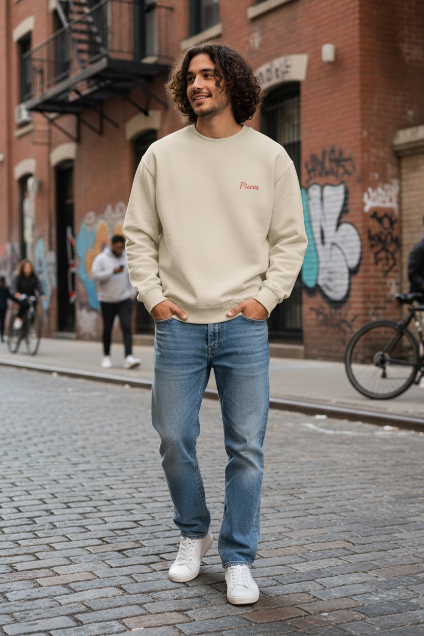 Pisces Crewneck Sweatshirt — Red Embroidery