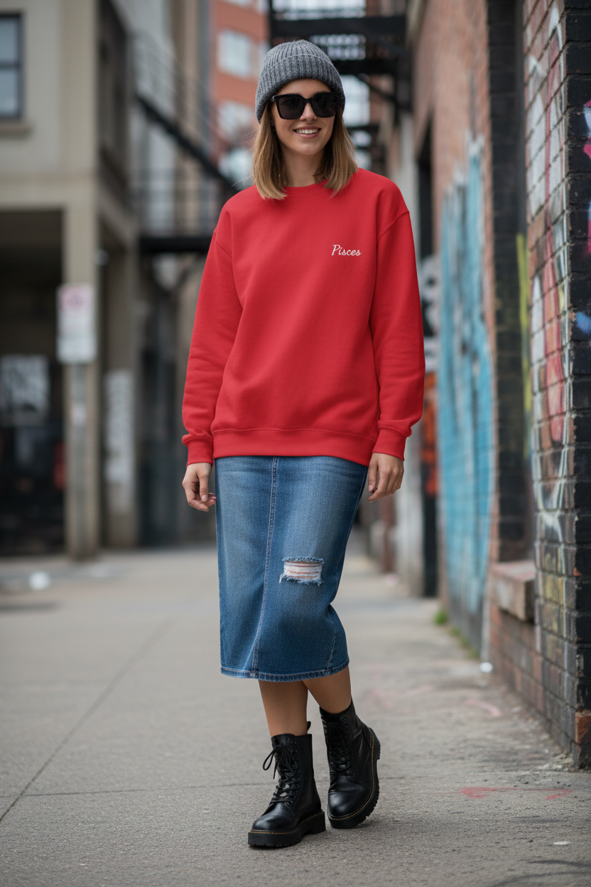 Pisces Crewneck Sweatshirt — White Embroidery