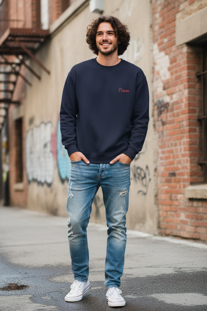 Pisces Crewneck Sweatshirt — Red Embroidery