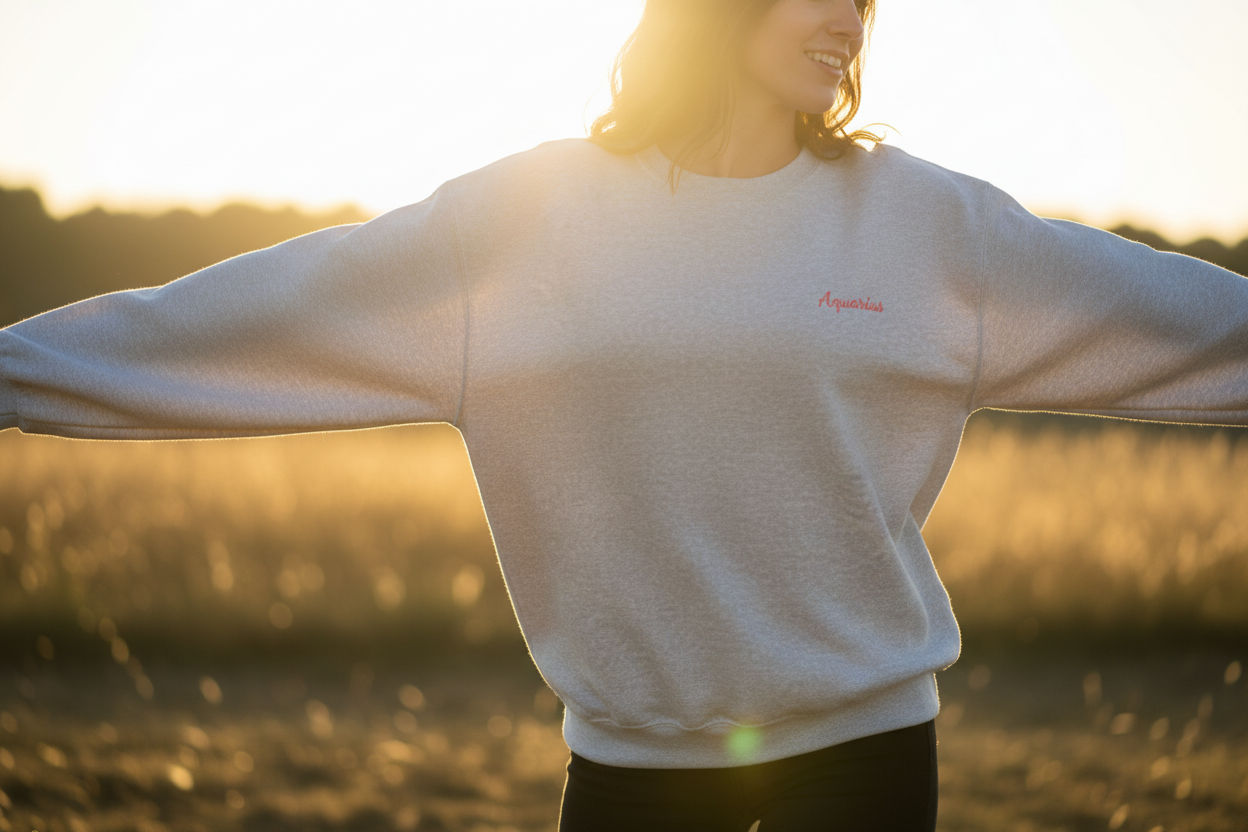 Aquarius Crewneck Sweatshirt — Red Embroidery without Heart