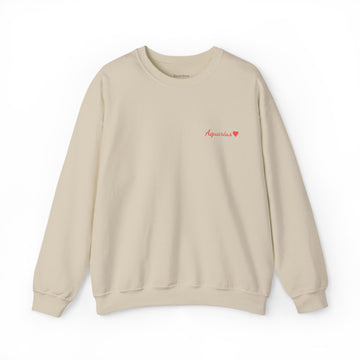 Aquarius Crewneck Sweatshirt — Red Embroidery with Heart