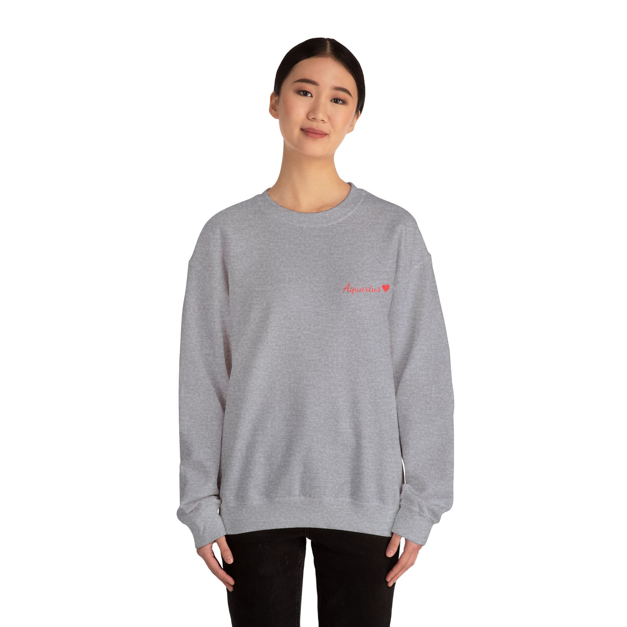 Aquarius Crewneck Sweatshirt — Red Embroidery with Heart