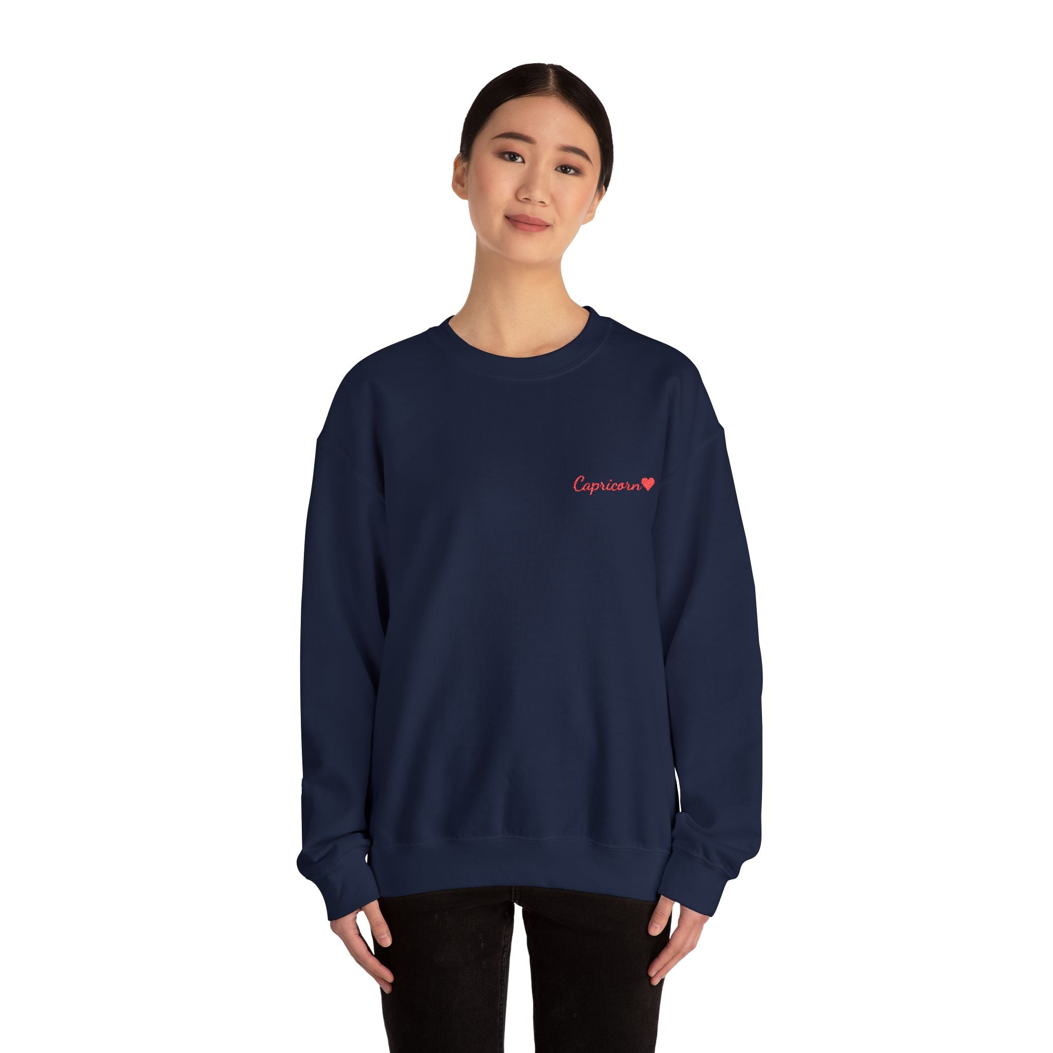 Capricorn Crewneck Sweatshirt — Red Embroidery with Heart