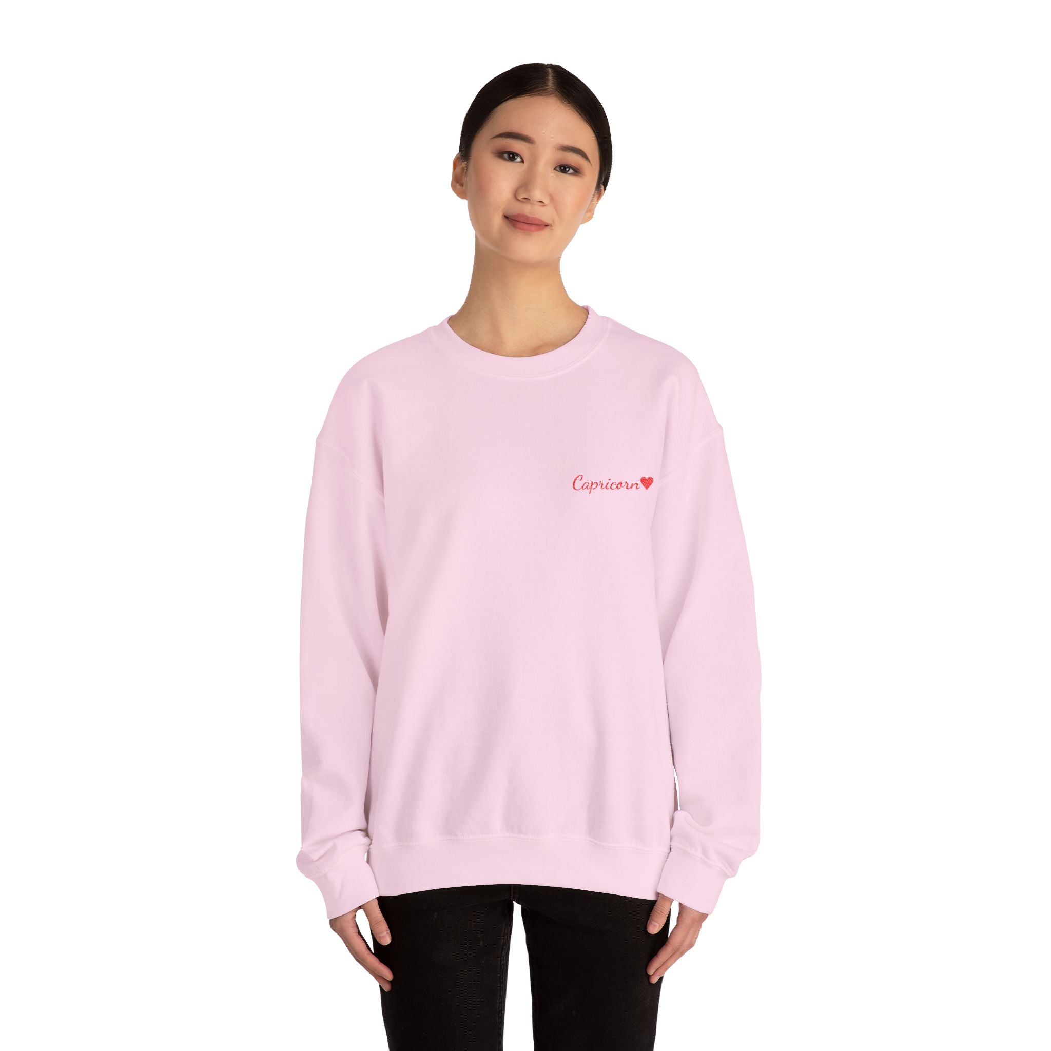 Capricorn Crewneck Sweatshirt — Red Embroidery with Heart
