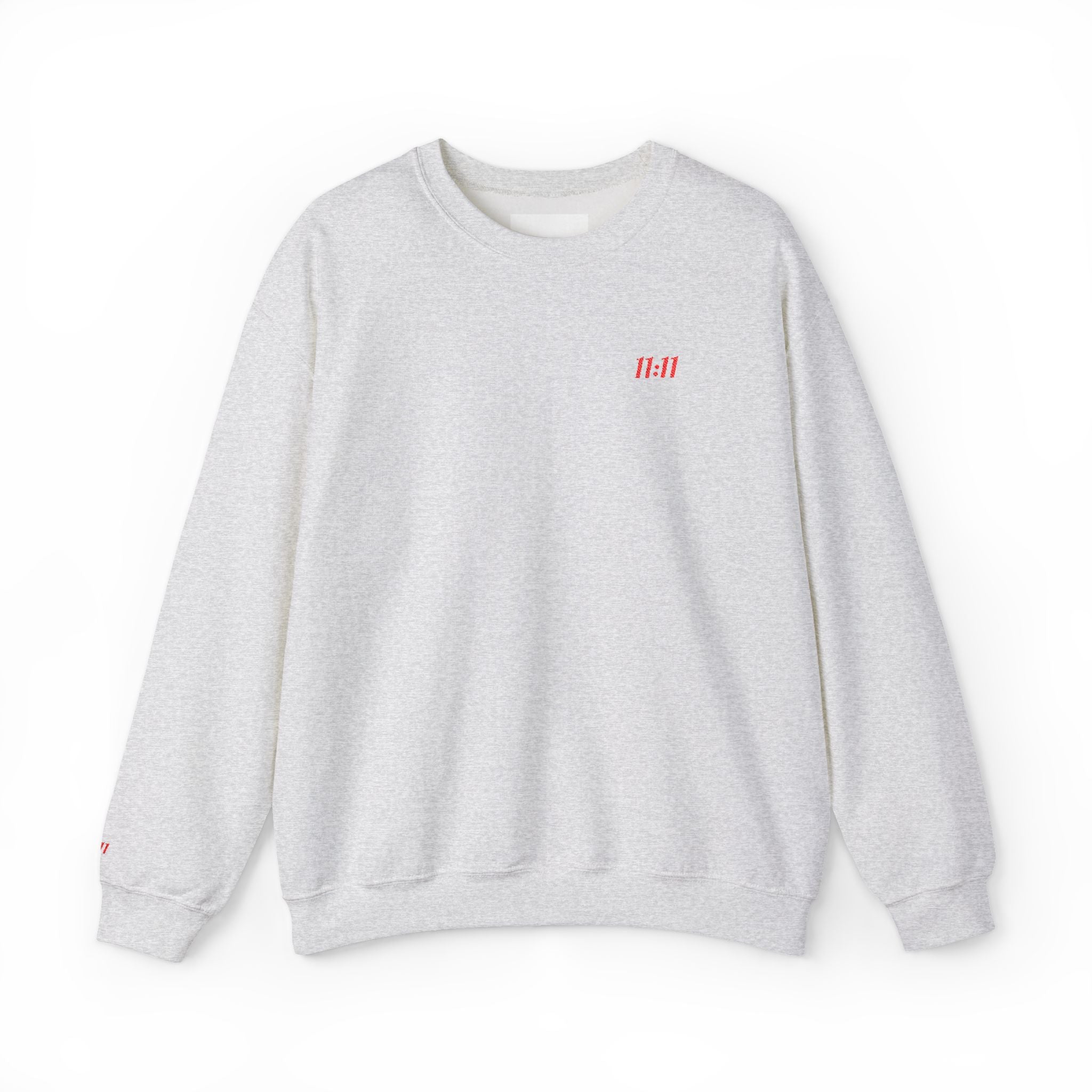 11:11 Unisex Sweatshirt: Red Embroidery on Chest & Right Wrist