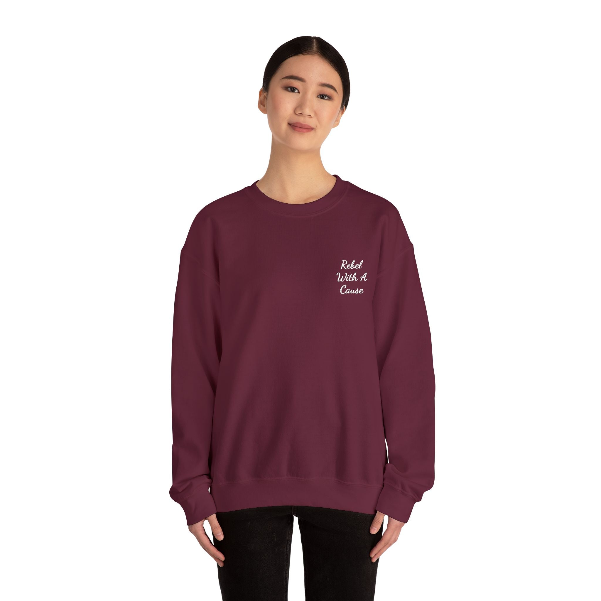 Rebel With a Cause Crewneck Sweatshirt — White Embroidery (Aquarius Edition)
