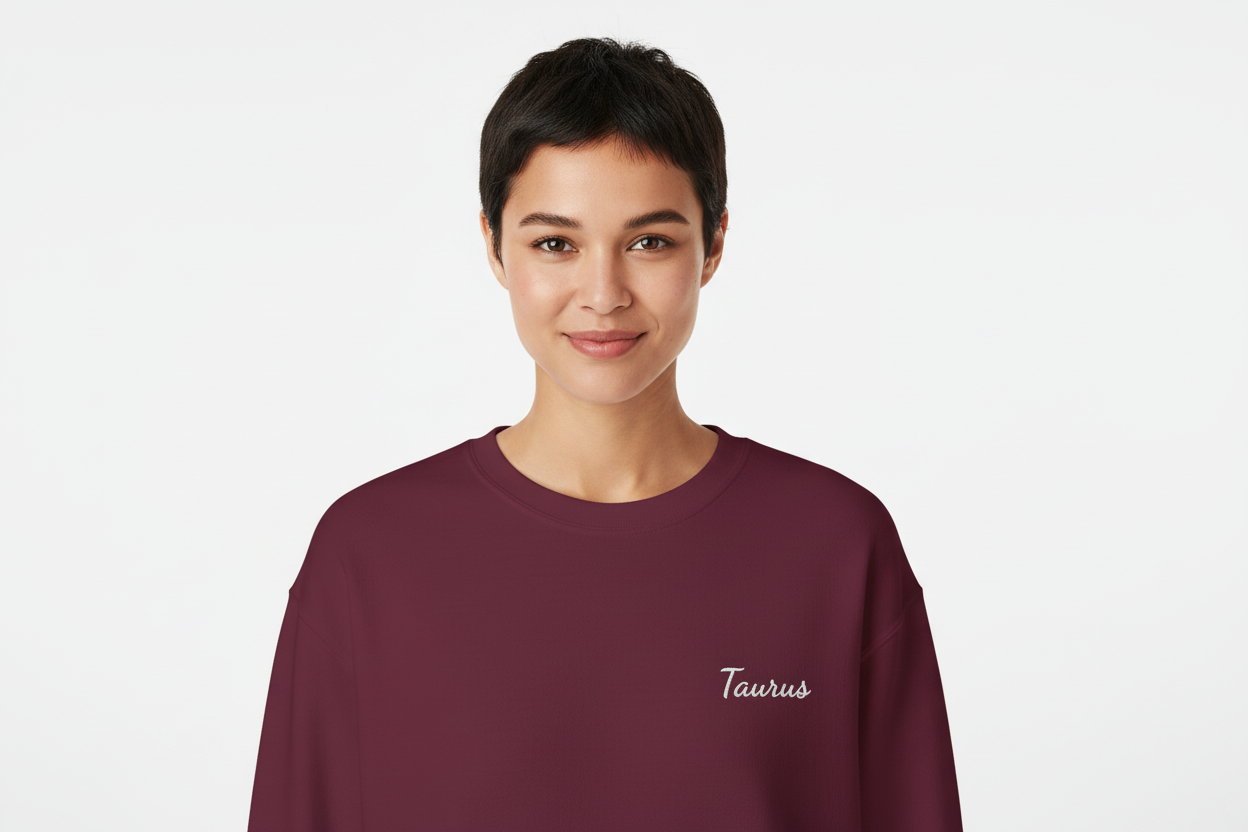 Taurus Crewneck Sweatshirt — White Embroidery