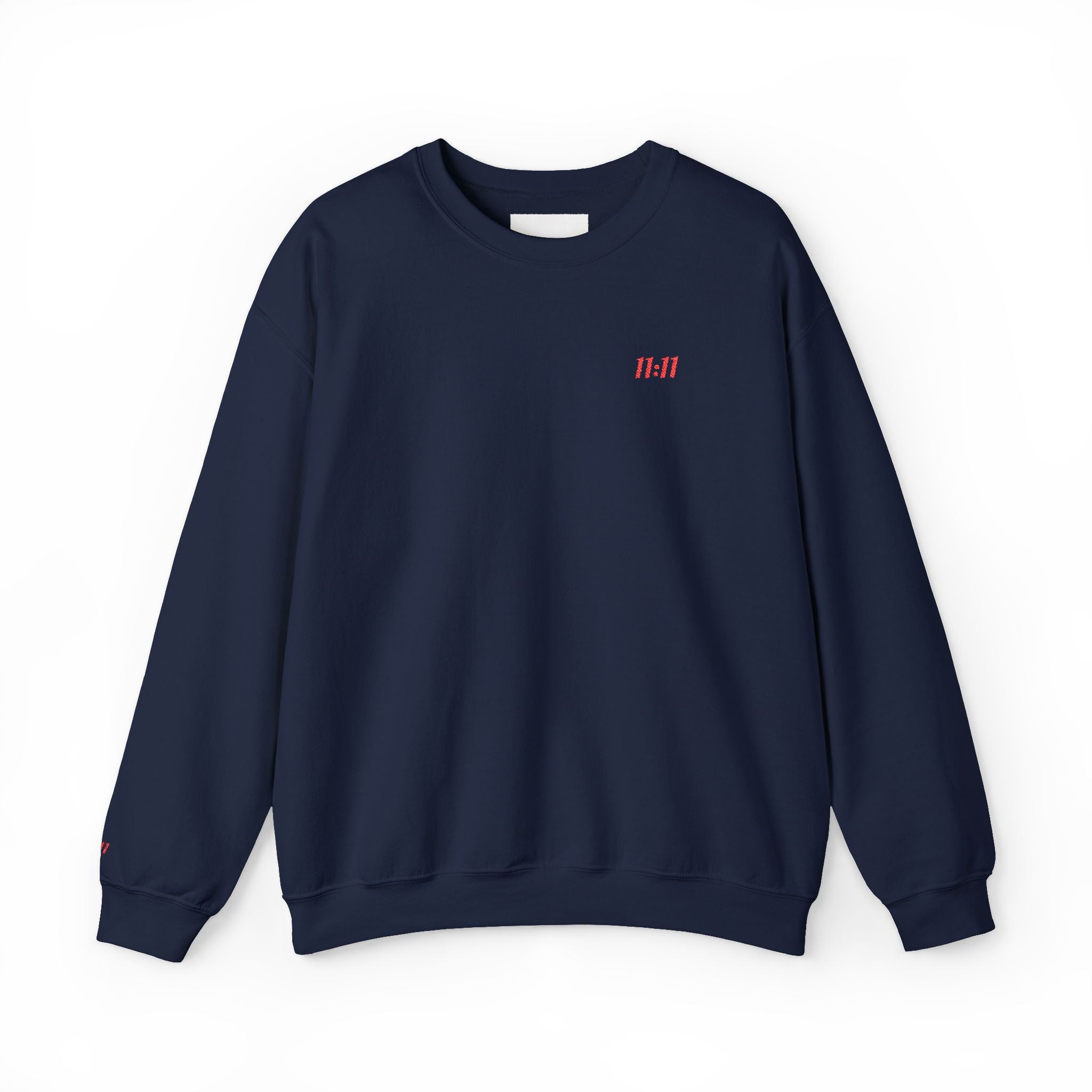 11:11 Unisex Sweatshirt: Red Embroidery on Chest & Right Wrist