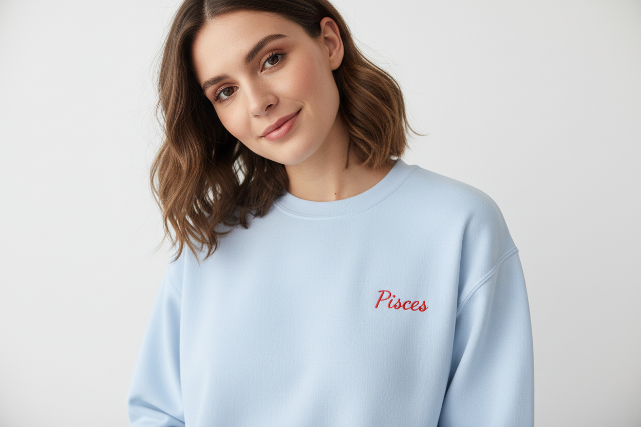 Pisces Crewneck Sweatshirt — Red Embroidery
