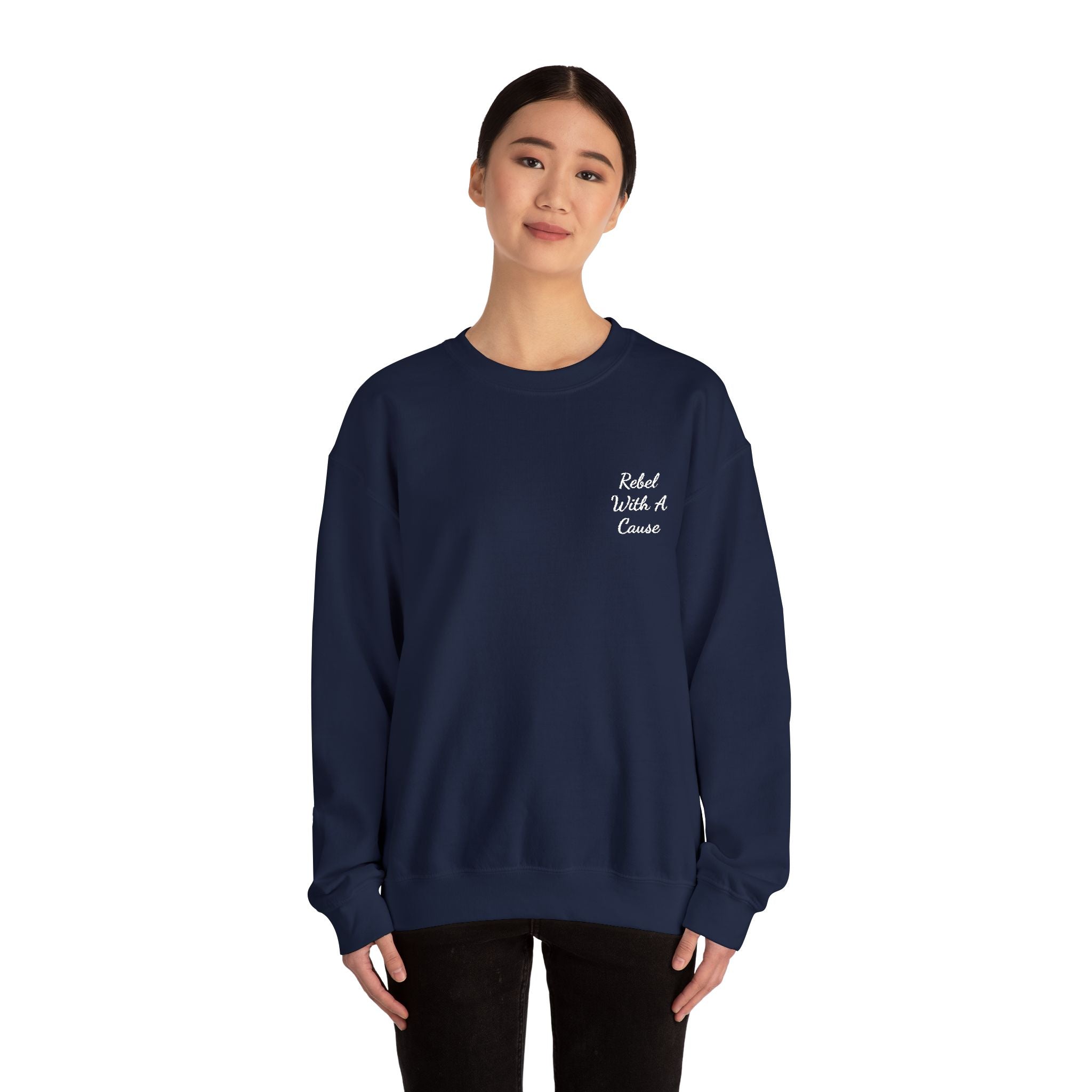 Rebel With a Cause Crewneck Sweatshirt — White Embroidery (Aquarius Edition)
