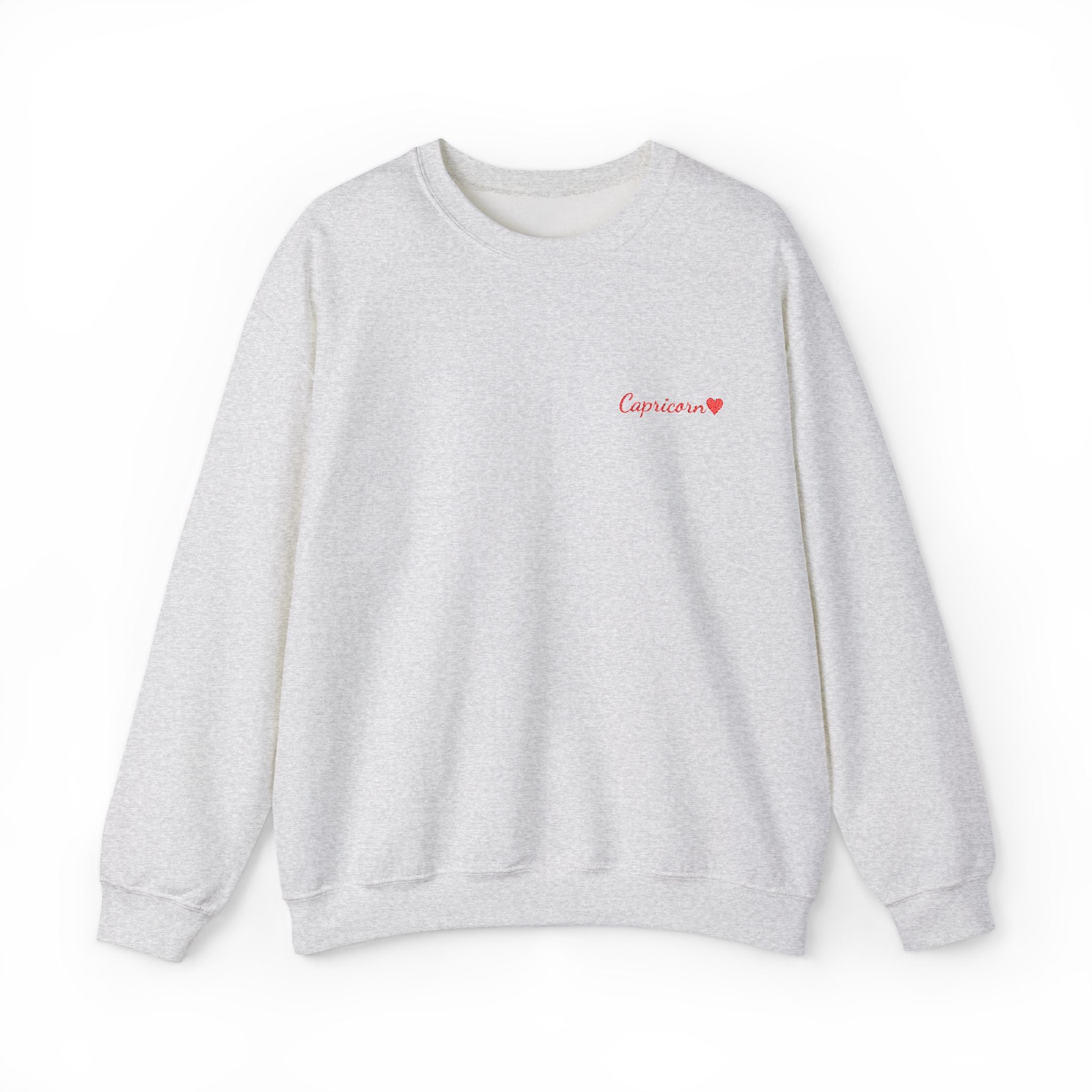 Capricorn Crewneck Sweatshirt — Red Embroidery with Heart