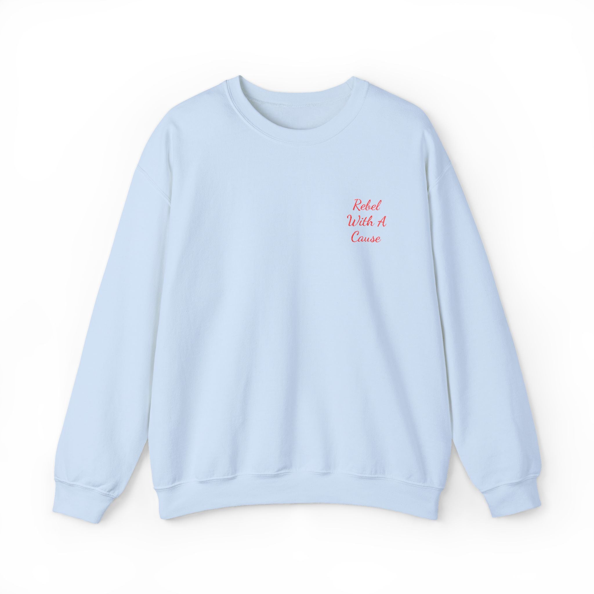 Rebel With a Cause Crewneck Sweatshirt — Red Embroidery (Aquarius Edition)