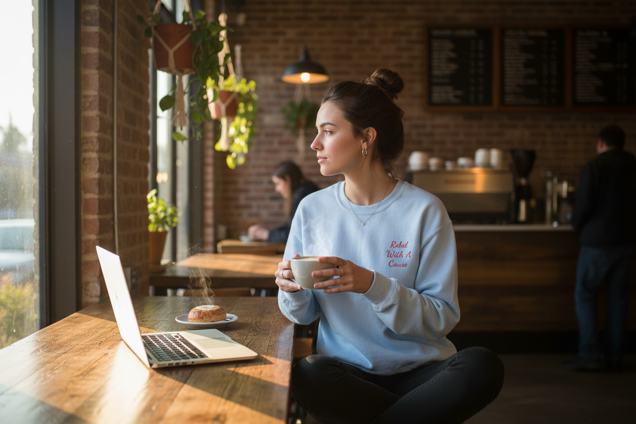 Rebel With a Cause Crewneck Sweatshirt — Red Embroidery (Aquarius Edition)