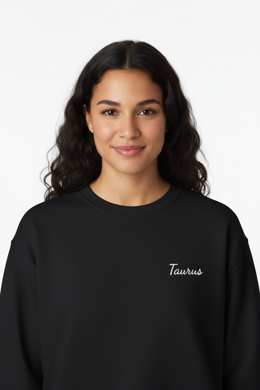 Taurus Crewneck Sweatshirt — White Embroidery