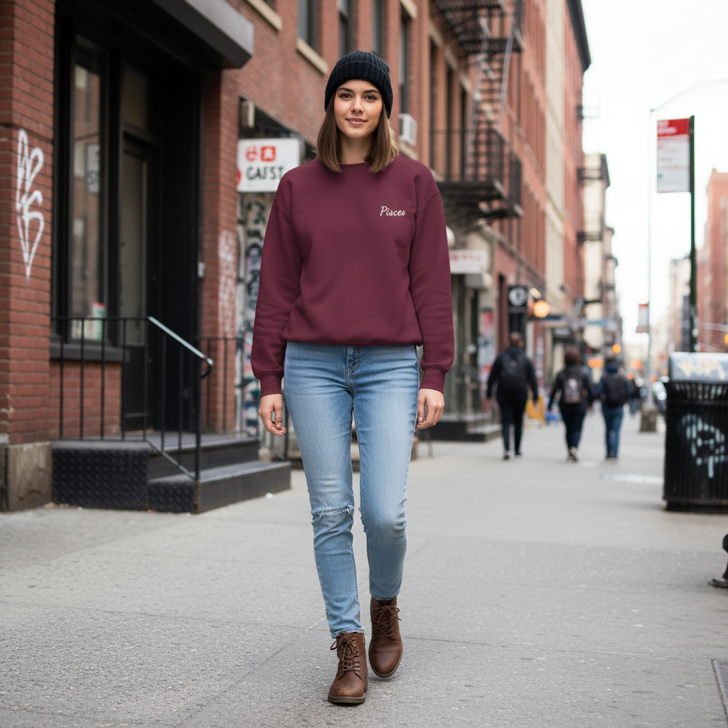 Pisces Crewneck Sweatshirt — White Embroidery