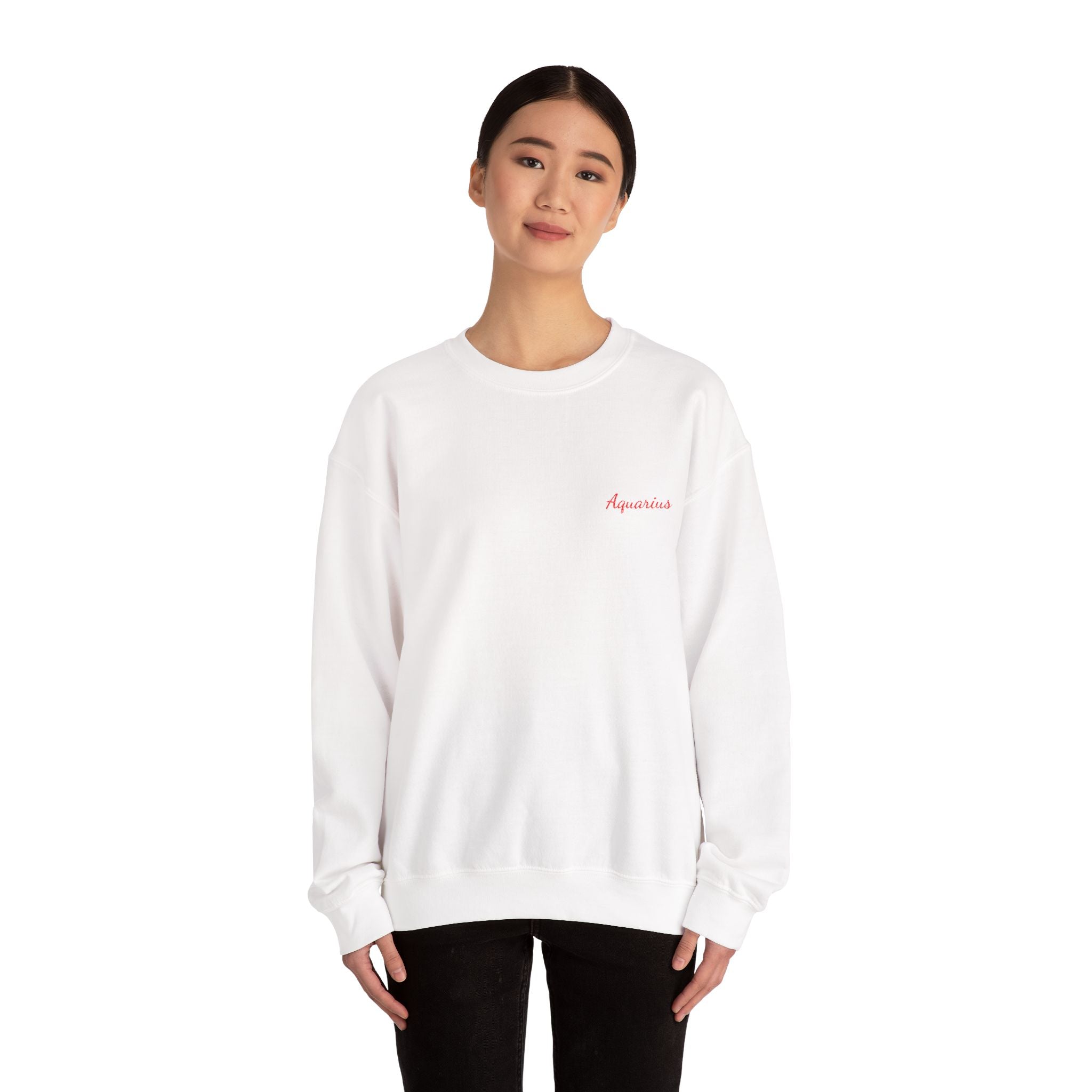 Aquarius Crewneck Sweatshirt — Red Embroidery without Heart