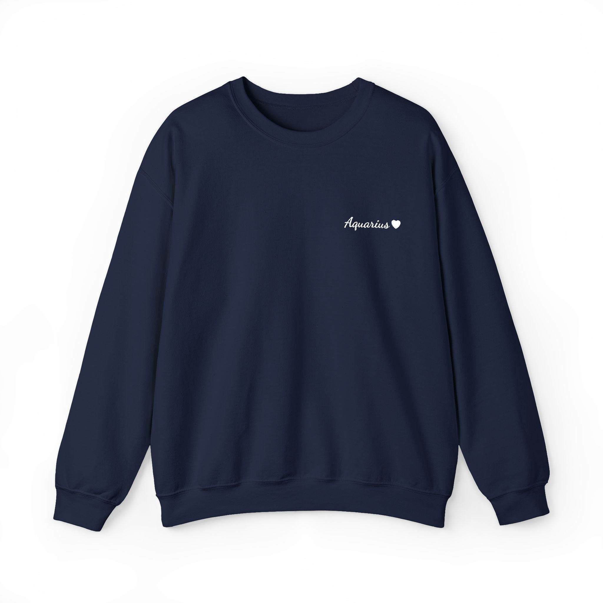 Aquarius Crewneck Sweatshirt — White Embroidery with Heart