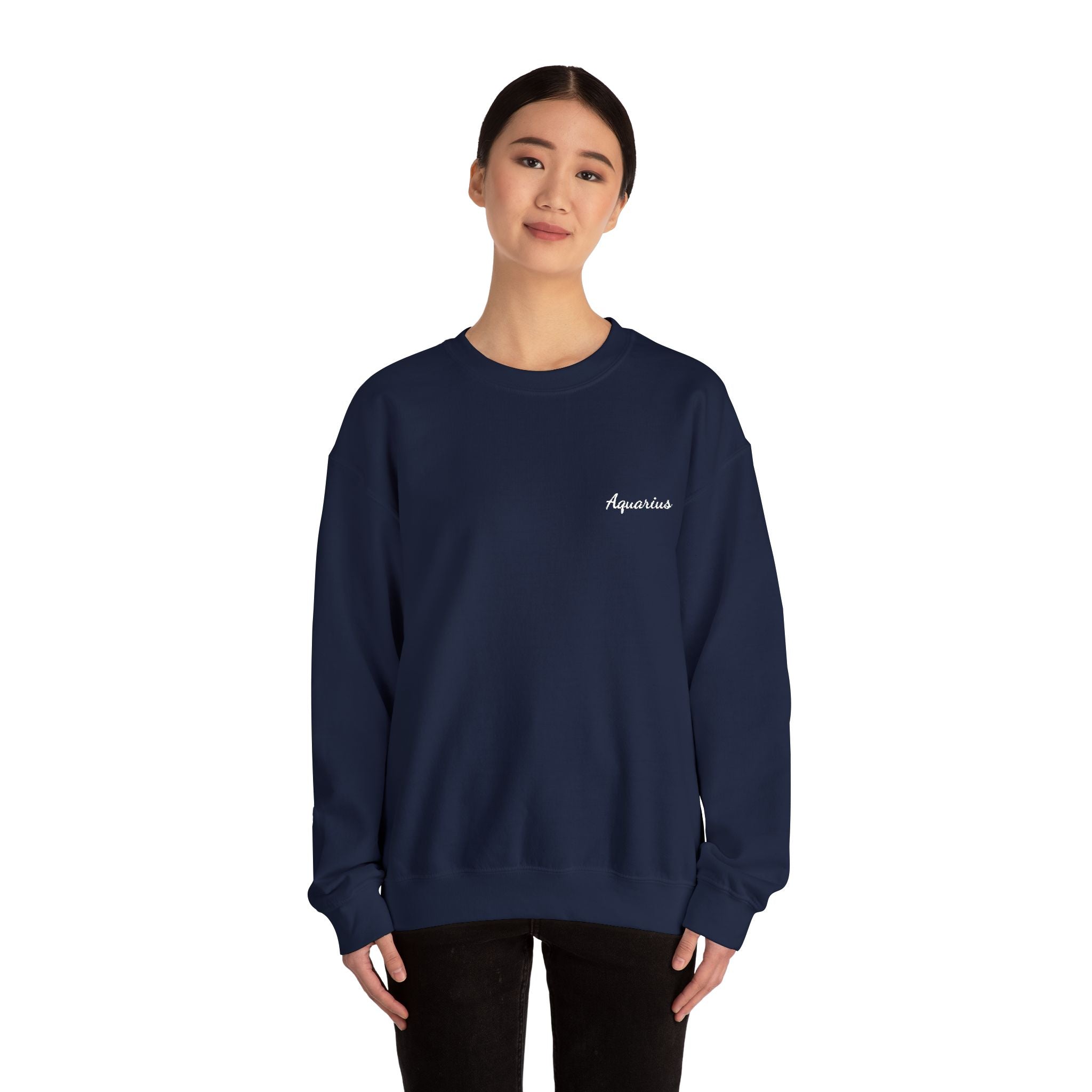 Aquarius Crewneck Sweatshirt — White Embroidery without Heart