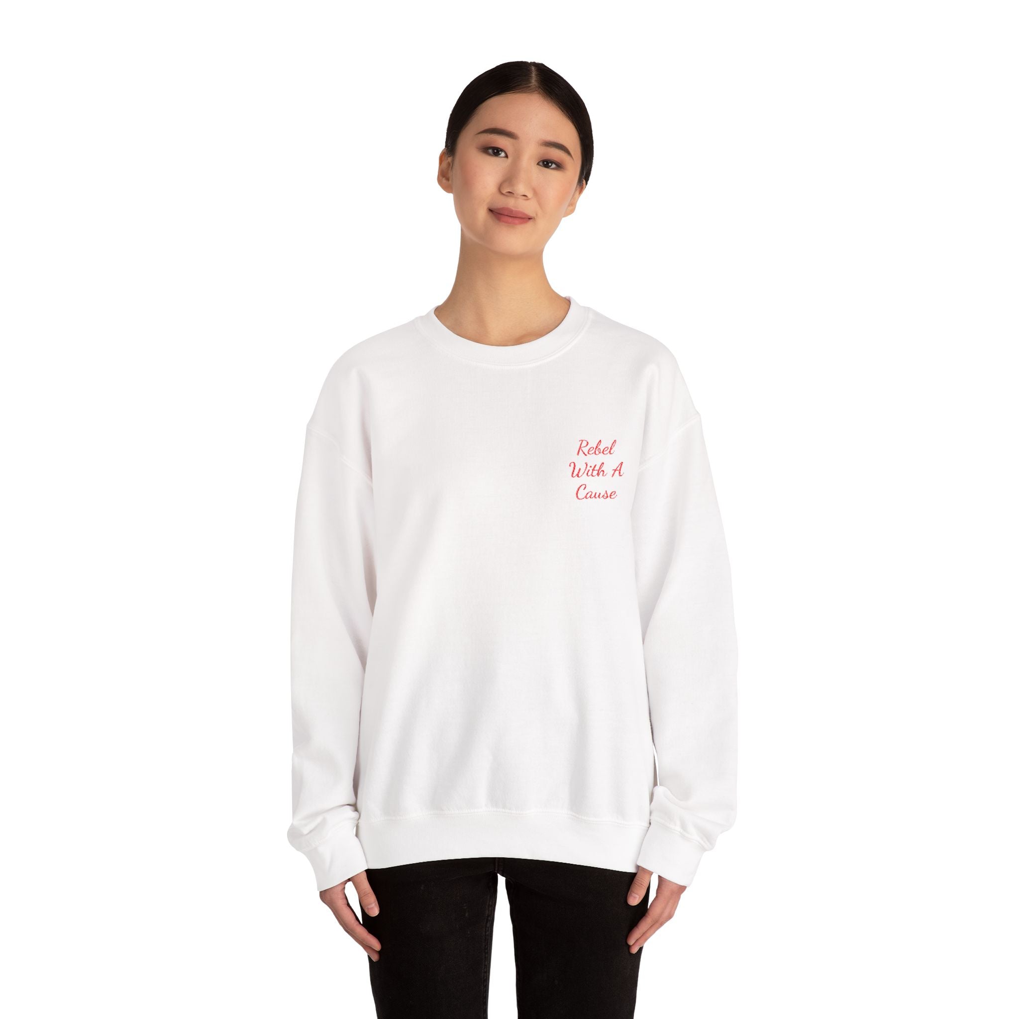 Rebel With a Cause Crewneck Sweatshirt — Red Embroidery (Aquarius Edition)