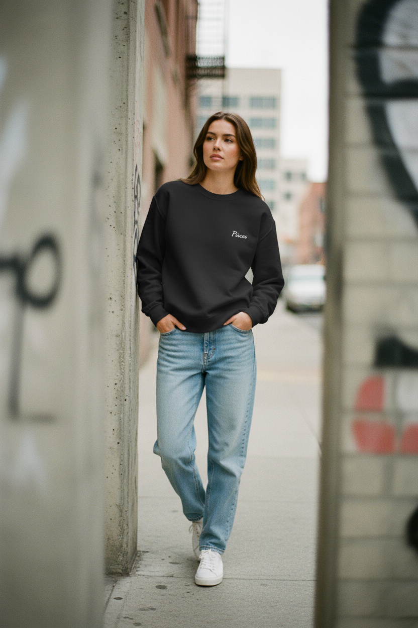 Pisces Crewneck Sweatshirt — White Embroidery