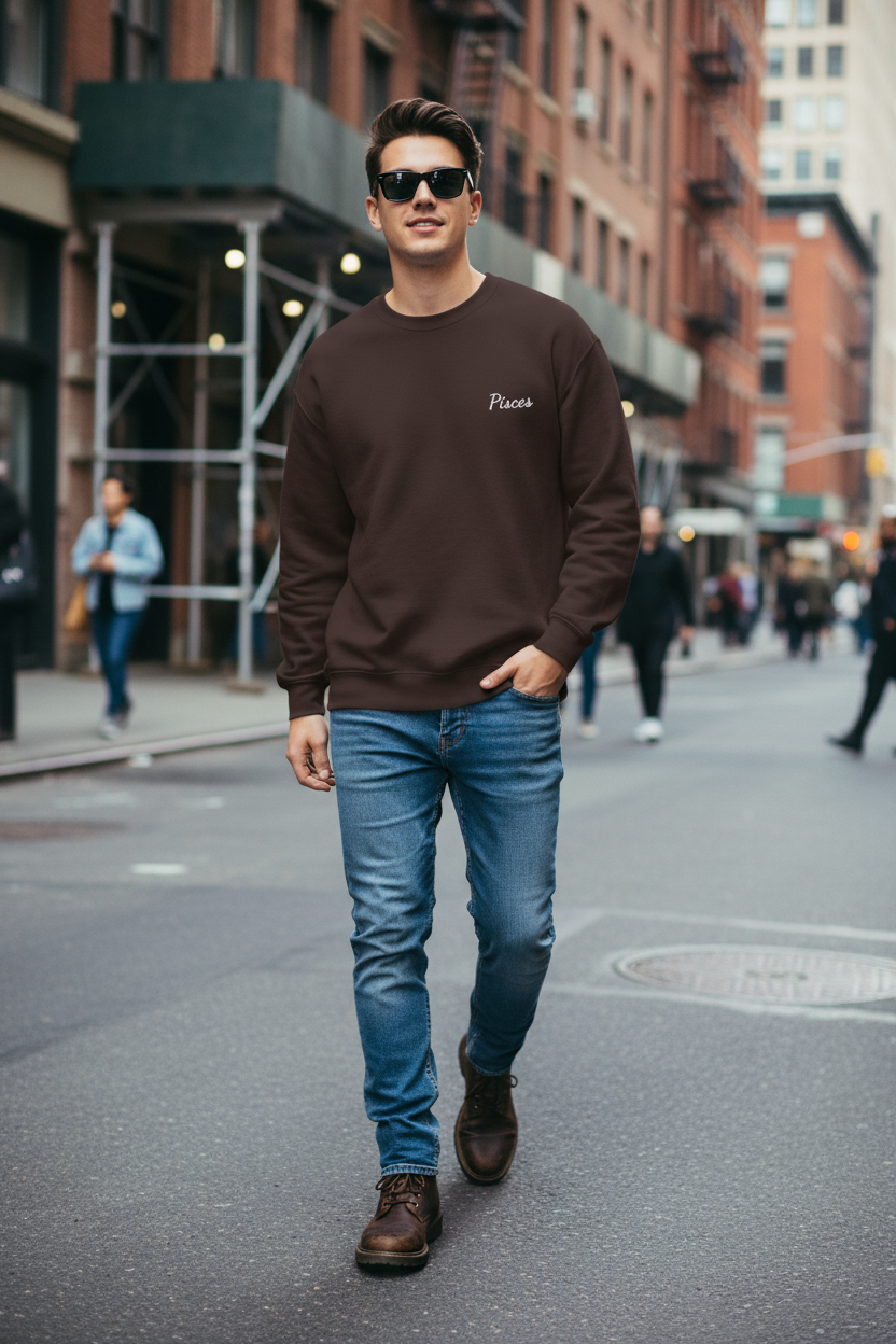 Pisces Crewneck Sweatshirt — White Embroidery
