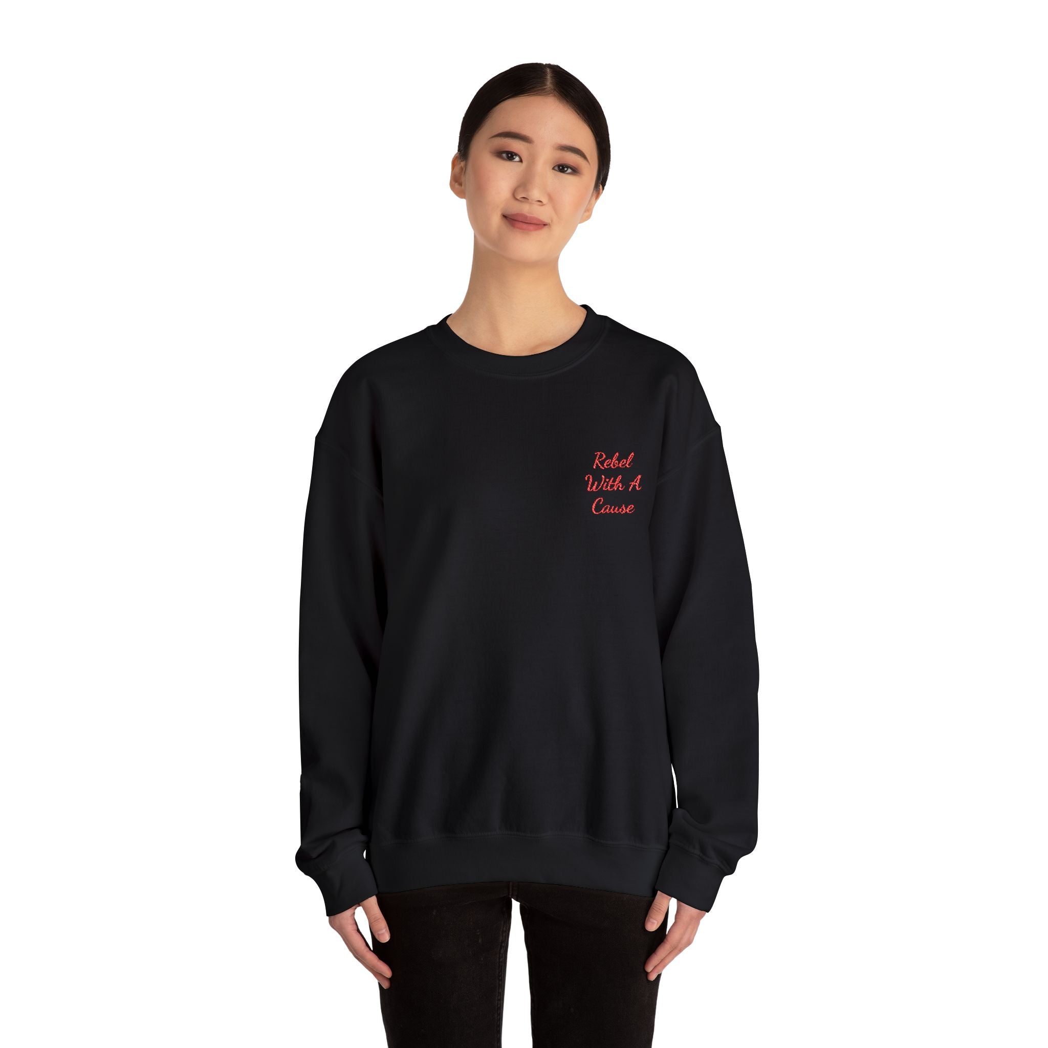 Rebel With a Cause Crewneck Sweatshirt — Red Embroidery (Aquarius Edition)