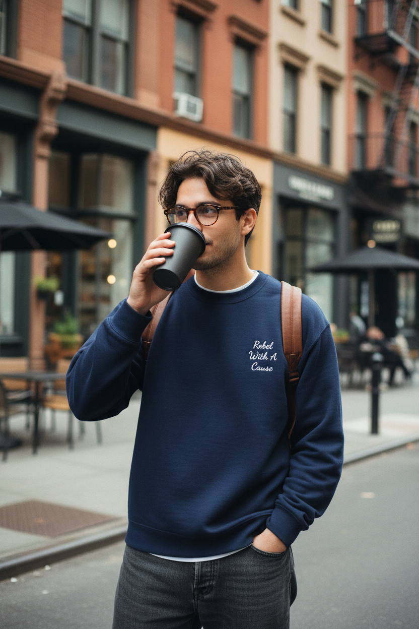 Rebel With a Cause Crewneck Sweatshirt — White Embroidery (Aquarius Edition)