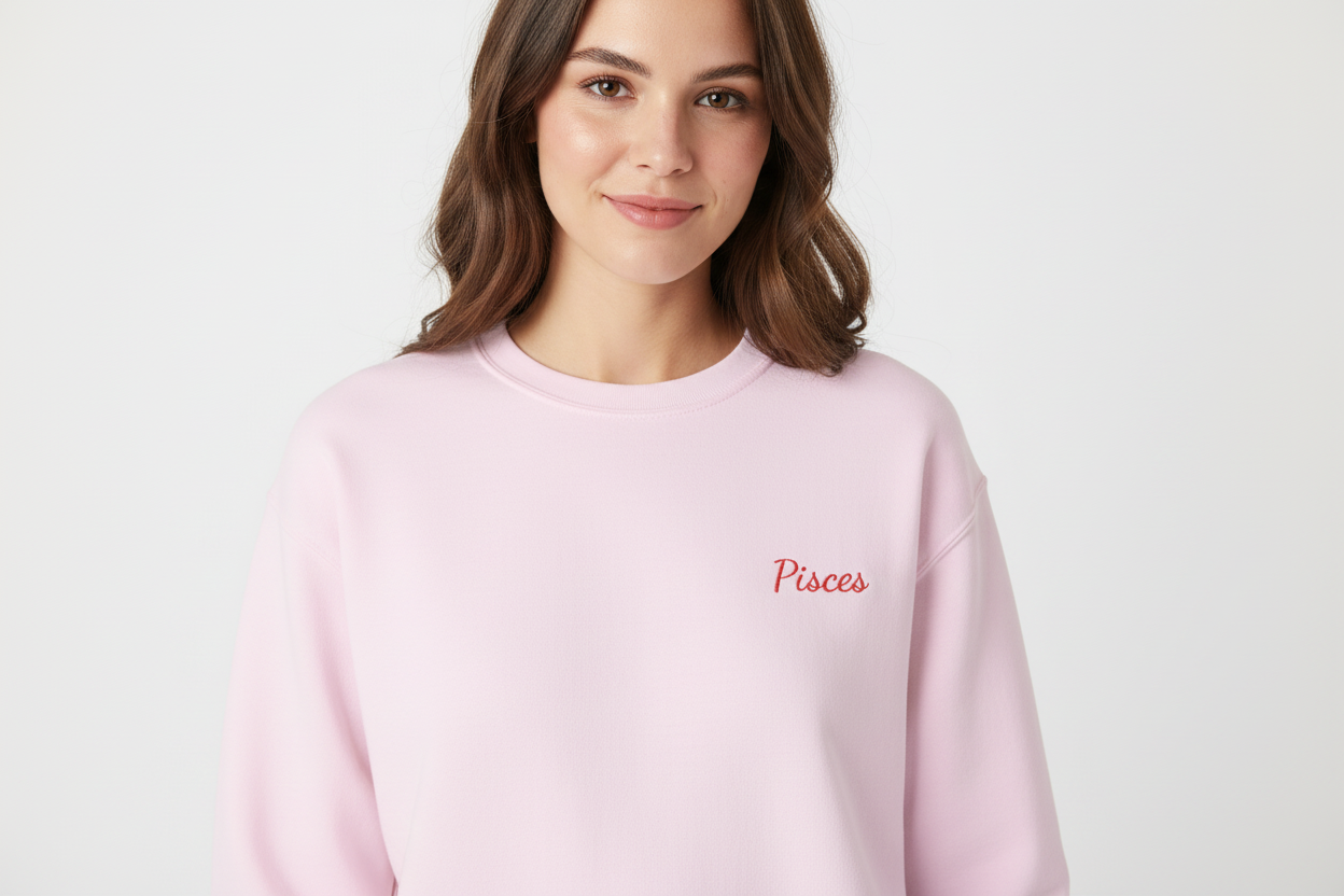 Pisces Crewneck Sweatshirt — Red Embroidery