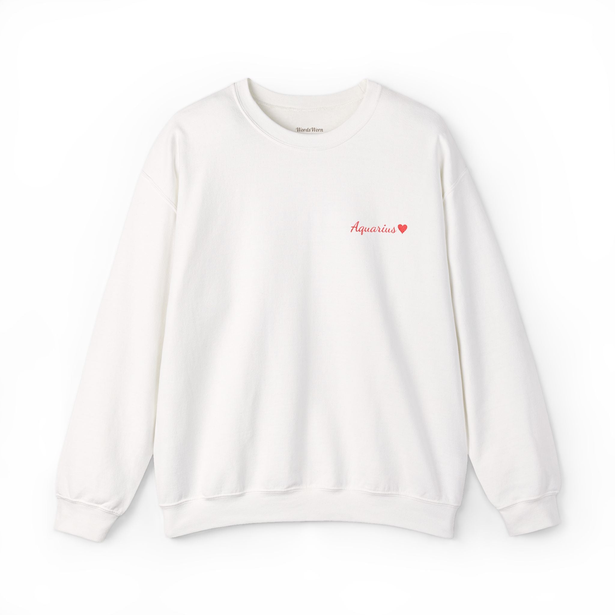 Aquarius Crewneck Sweatshirt — Red Embroidery with Heart