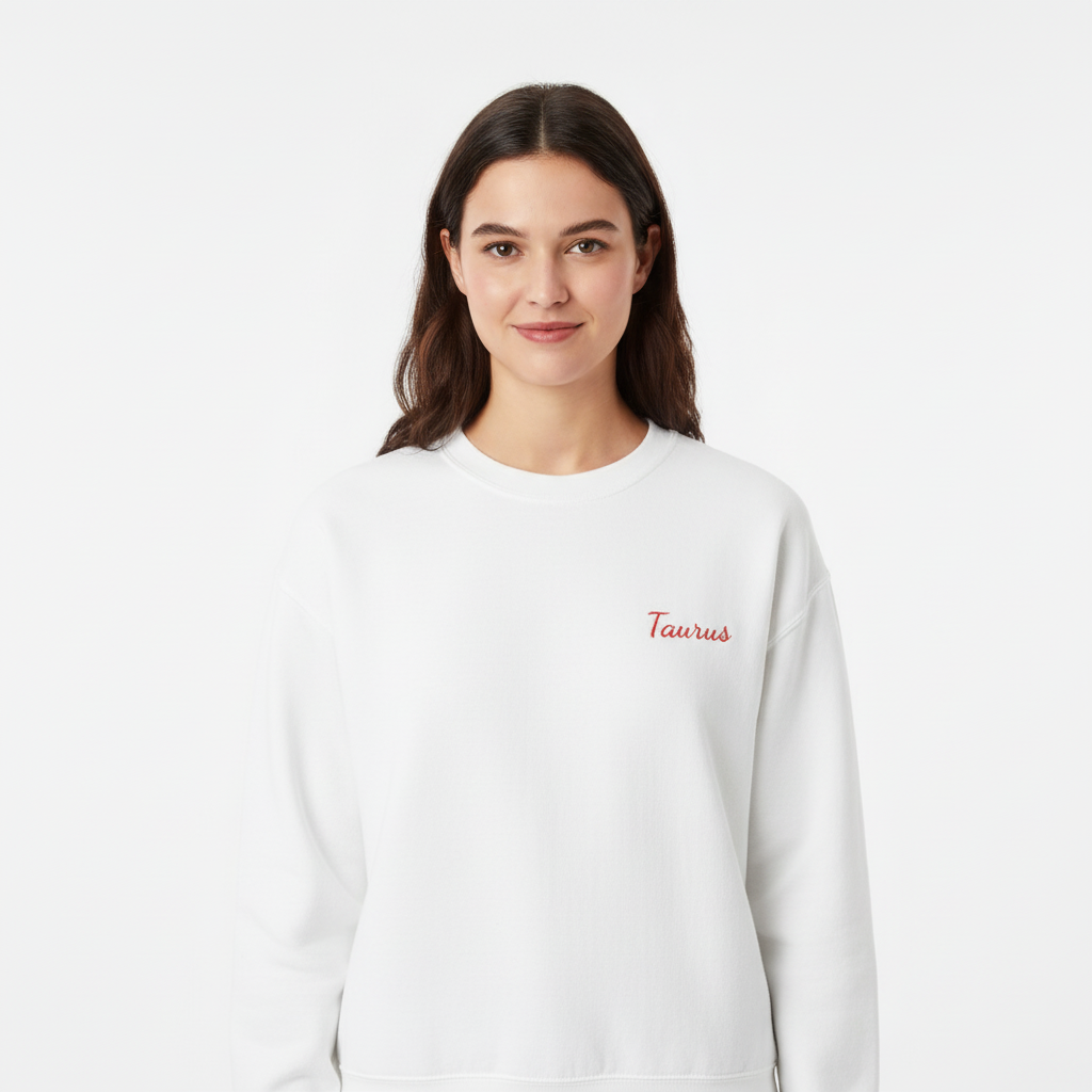 Taurus Crewneck Sweatshirt — Red Embroidery