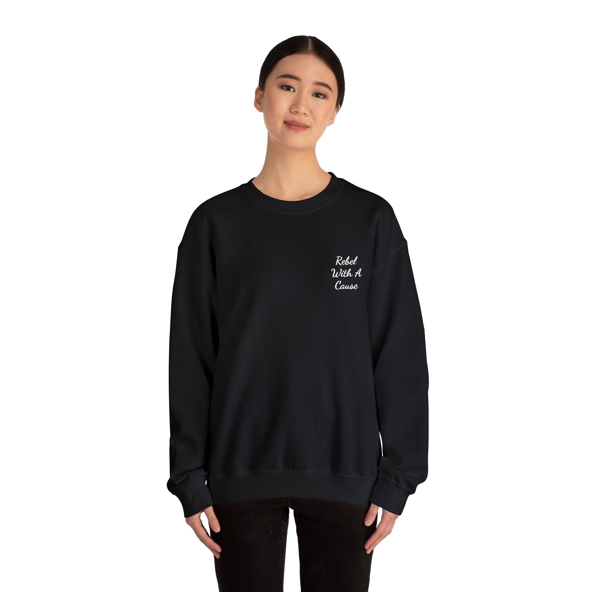 Rebel With a Cause Crewneck Sweatshirt — White Embroidery (Aquarius Edition)