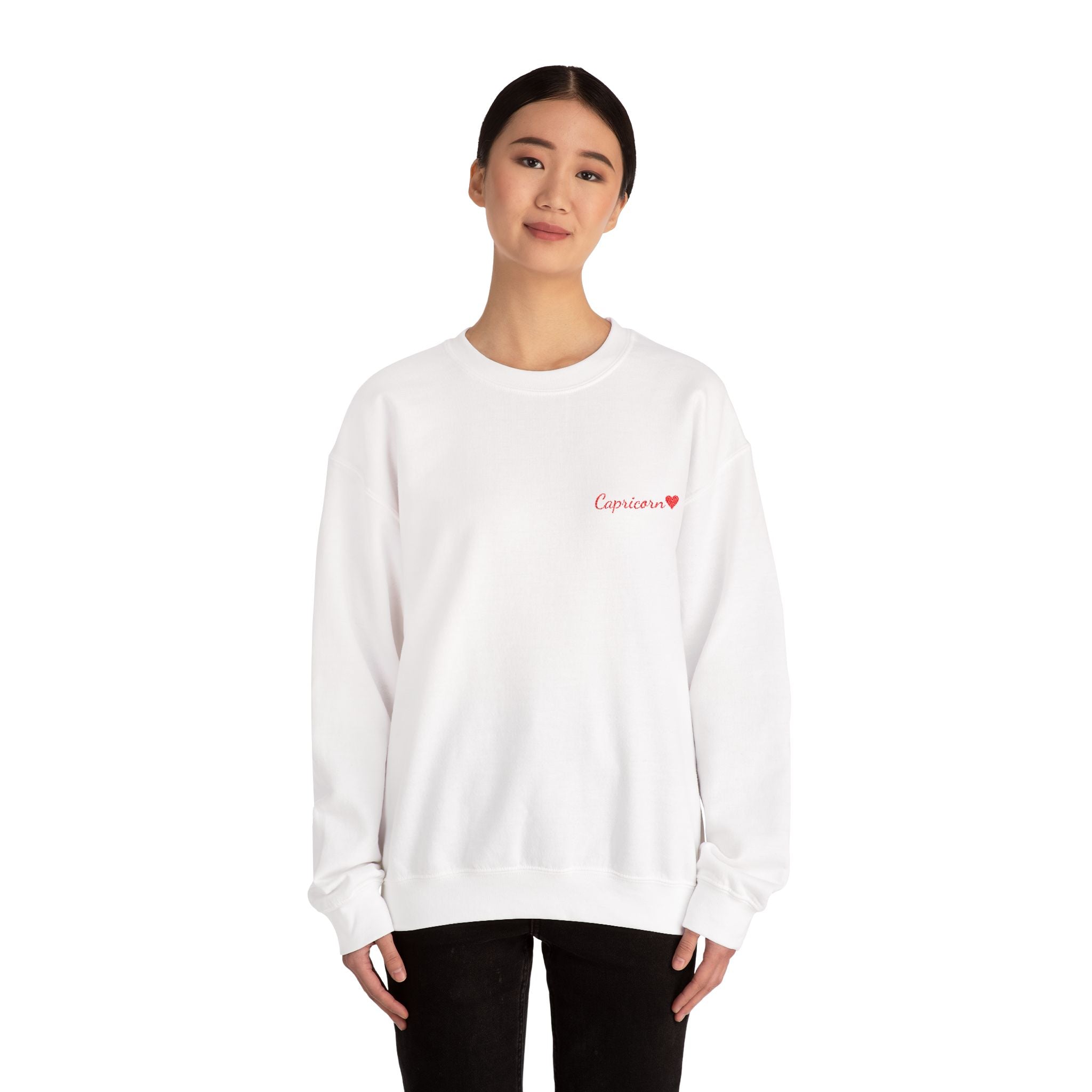 Capricorn Crewneck Sweatshirt — Red Embroidery with Heart