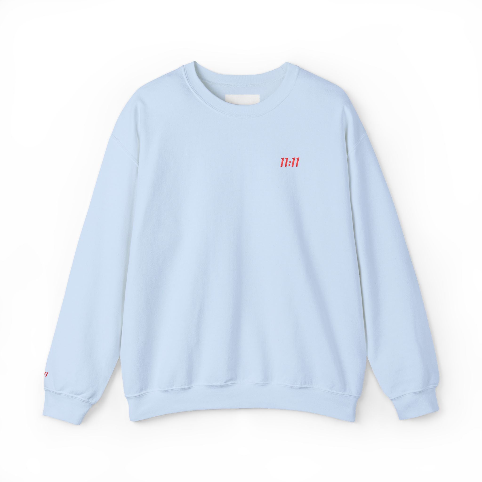 11:11 Unisex Sweatshirt: Red Embroidery on Chest & Right Wrist