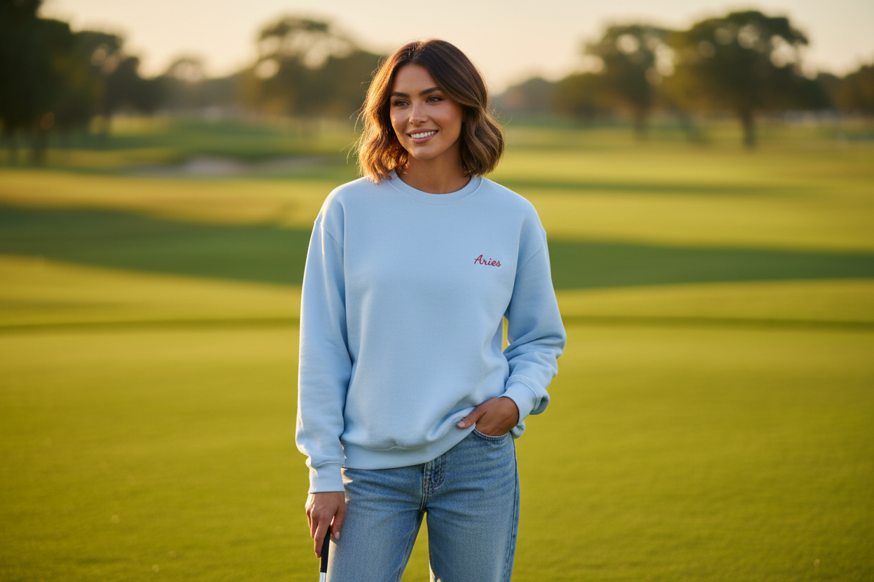 Aries Crewneck Sweatshirt — Red Embroidery