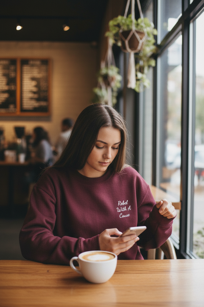 Rebel With a Cause Crewneck Sweatshirt — White Embroidery (Aquarius Edition)
