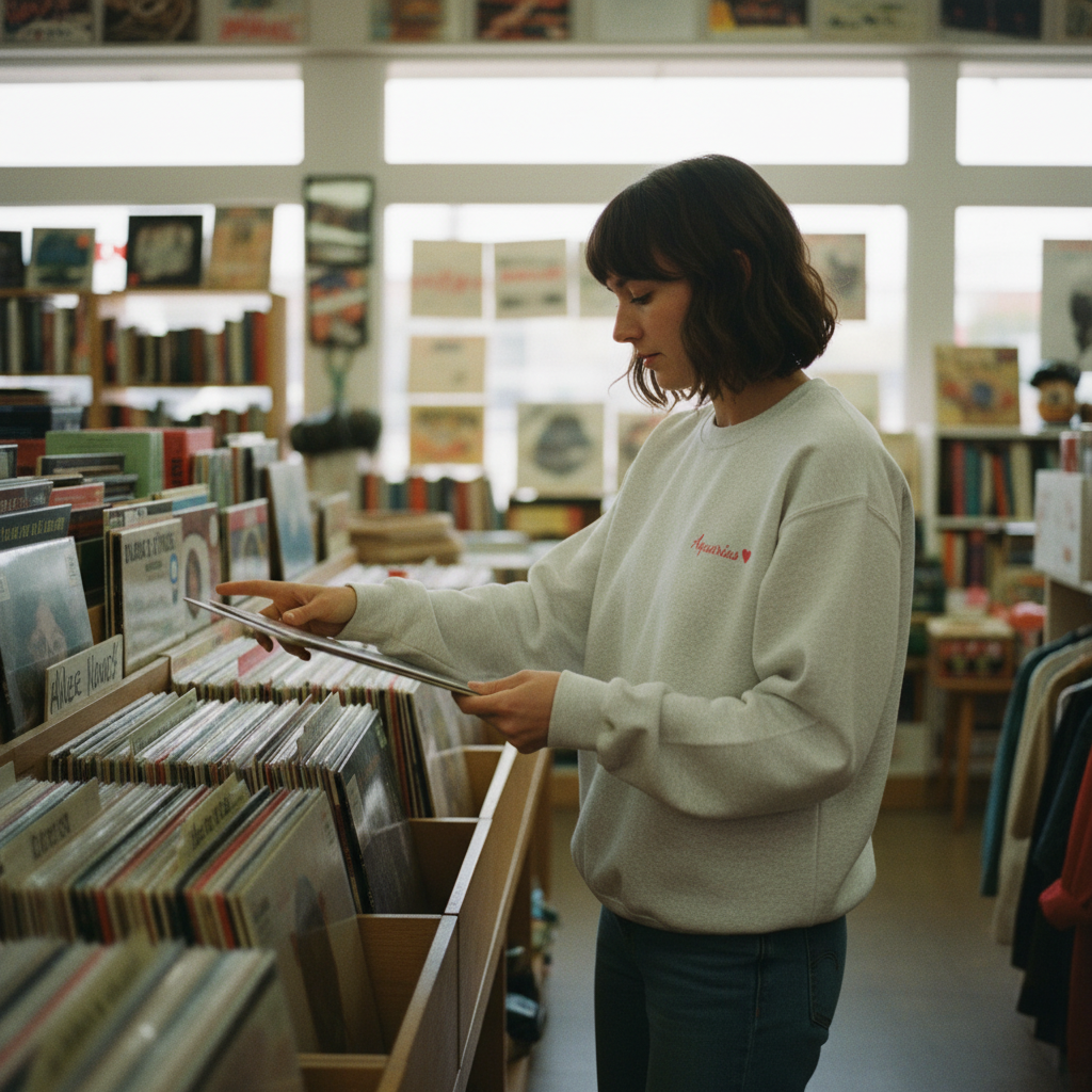 Aquarius Crewneck Sweatshirt — Red Embroidery with Heart